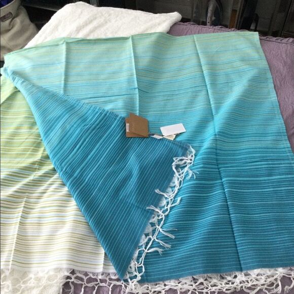 NWT ombré towel, coverup aqua, green white stripes - Picture 4 of 9